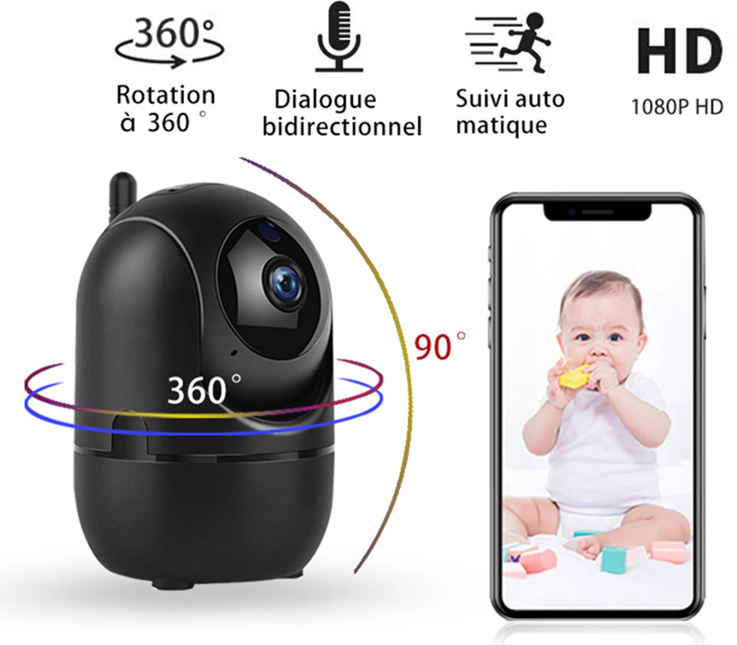 Itkuhälytin Wifi HD 1080P musta