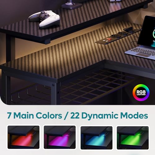 Pelipöytä L-Shape LED 2xUSB 3xAC 147cm