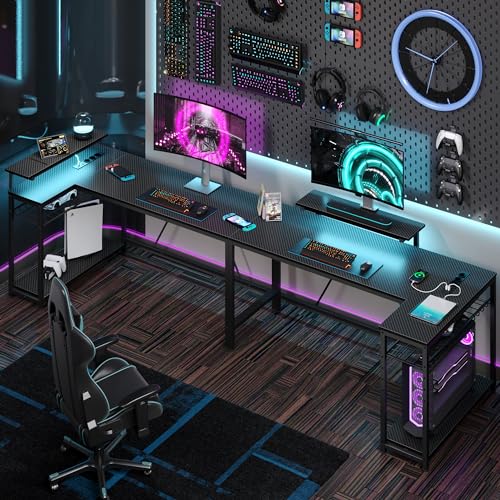 Pelipöytä L-Shape LED 2xUSB 3xAC 147cm