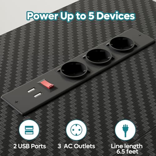 Pelipöytä L-Shape LED 2xUSB 3xAC 147cm