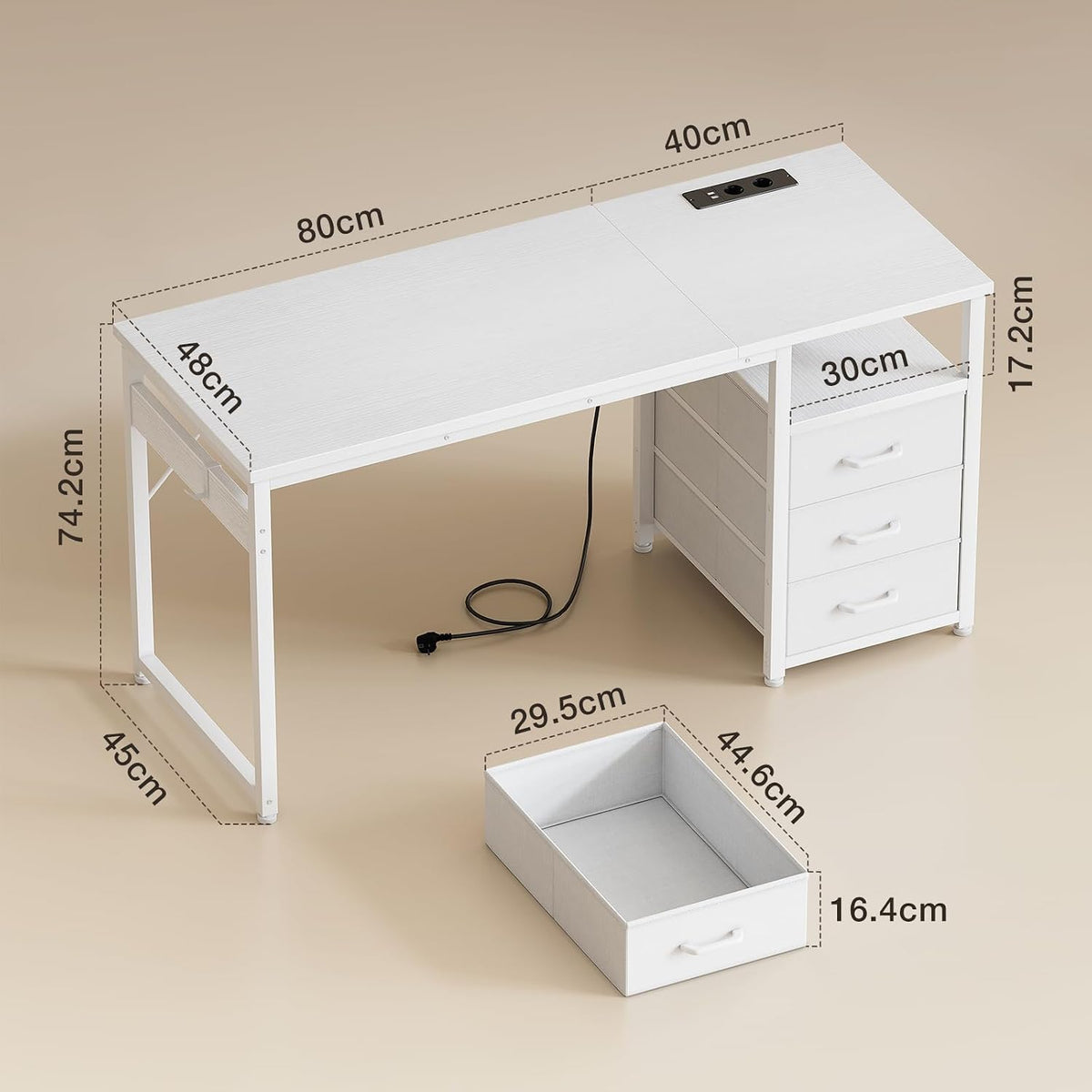 Toimistopöytä L-Shape AC/Usb 120×48 cm
