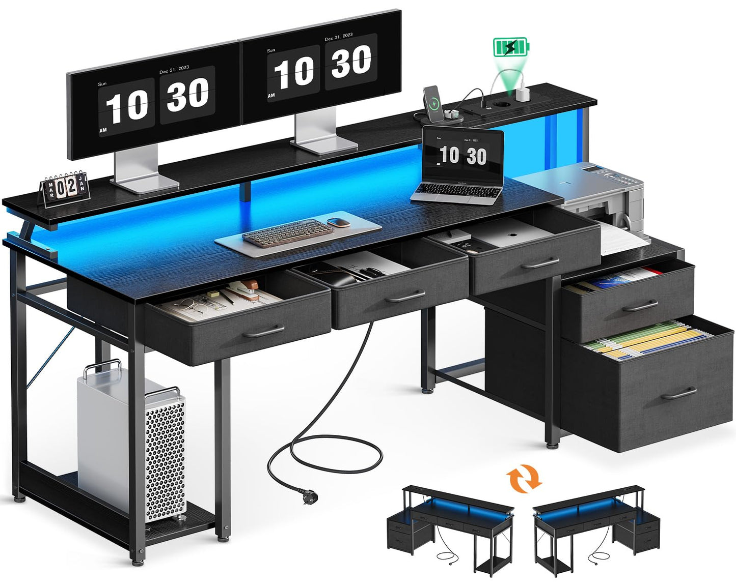 Kirjoituspöytä LED AC USB 160 cm
