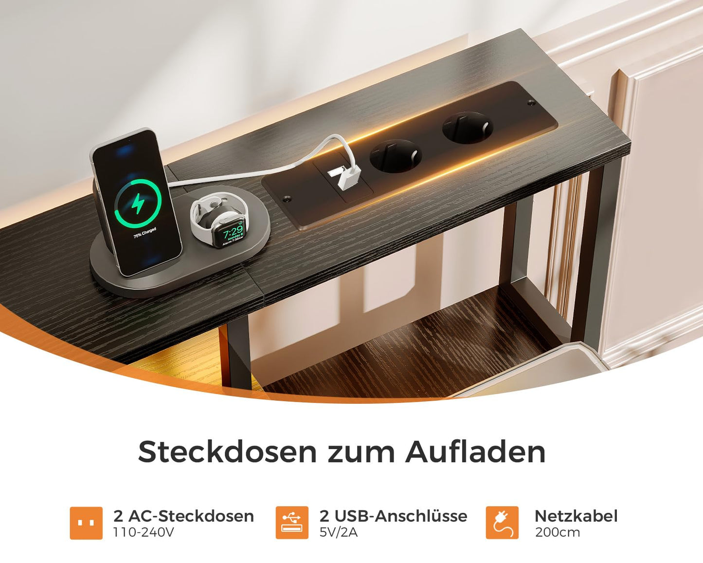 Kirjoituspöytä LED AC USB 160 cm