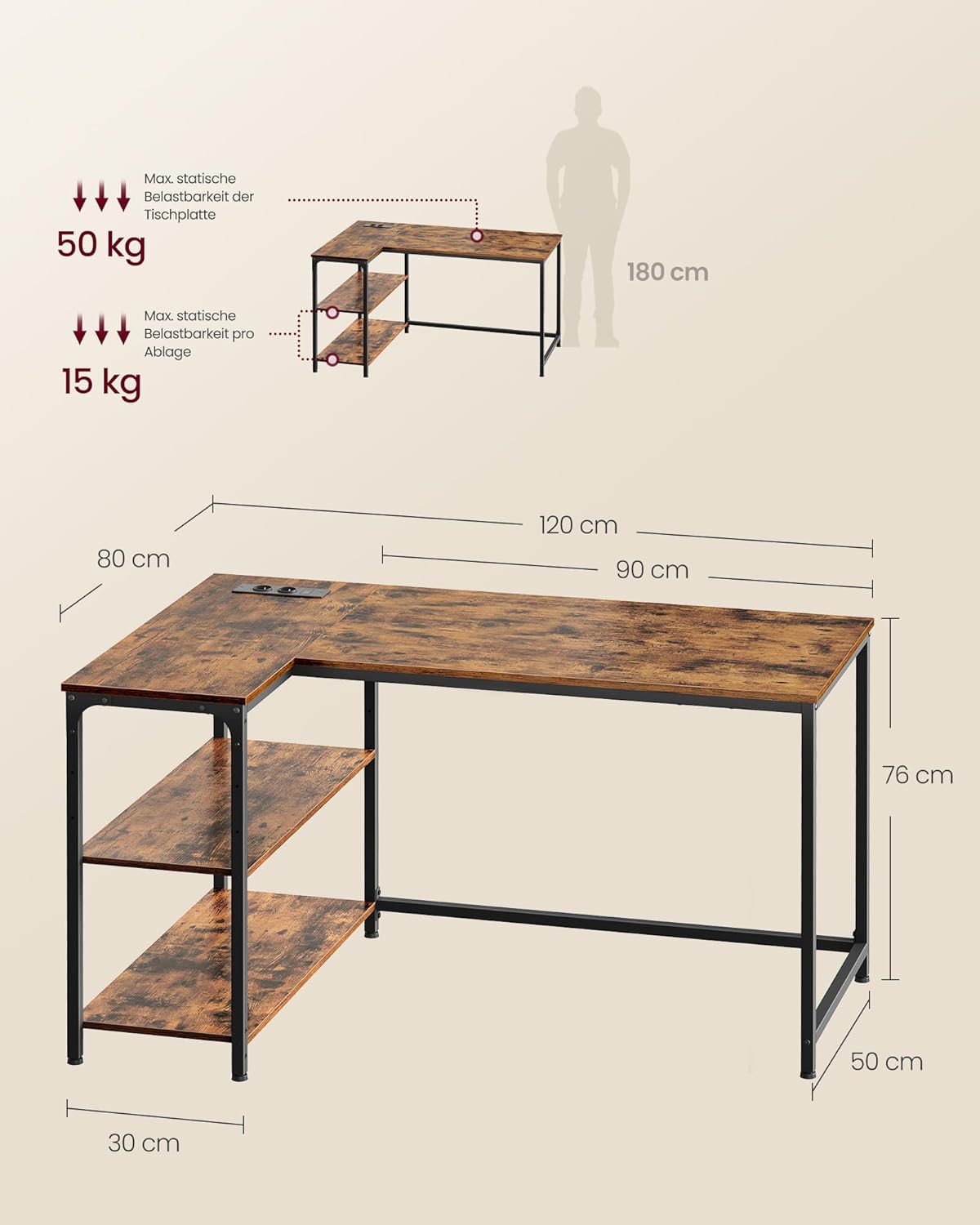 Kirjoituspöytä L-Shape AC 120 cm Vintage
