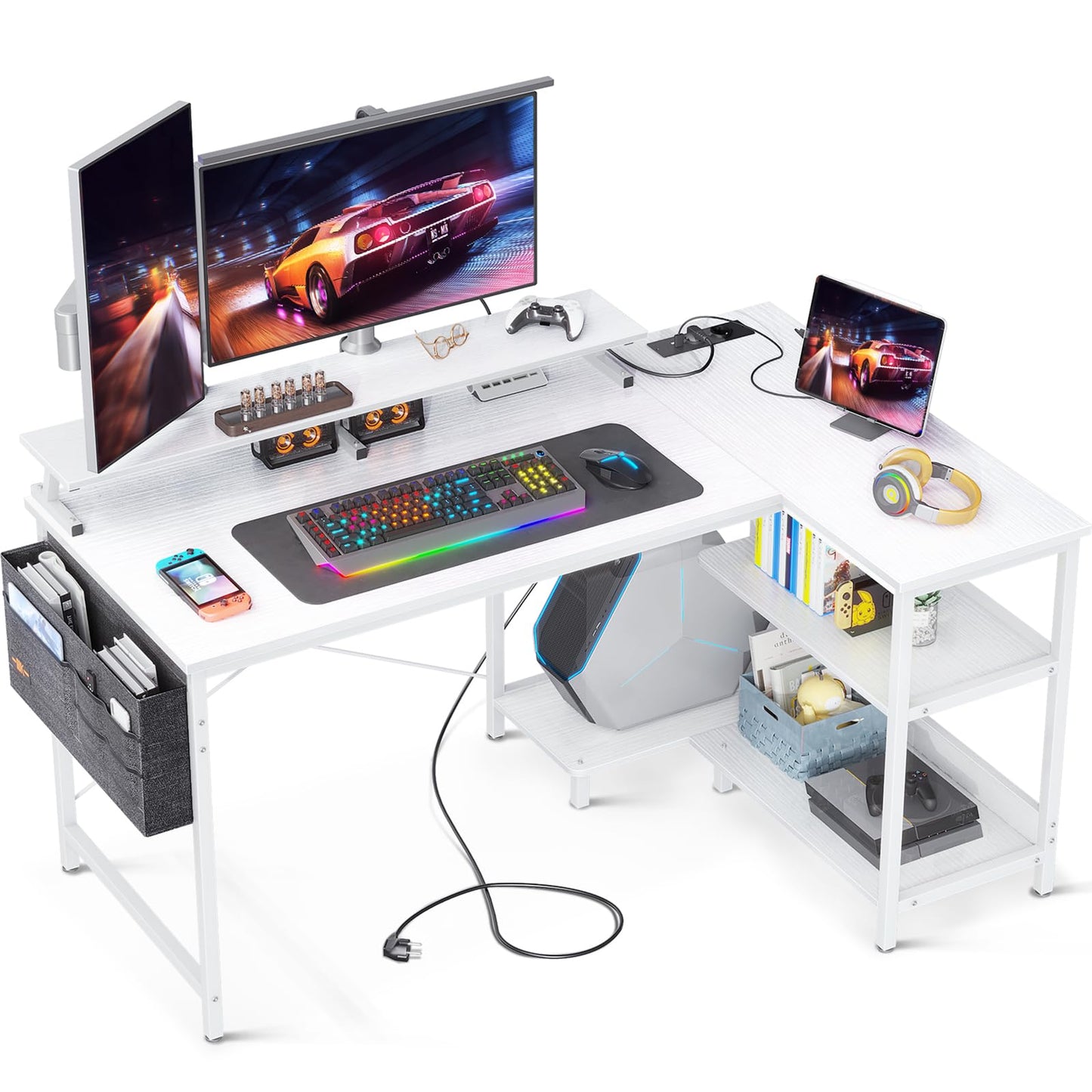 Pelipöytä USB+AC Valkoinen 120 cm