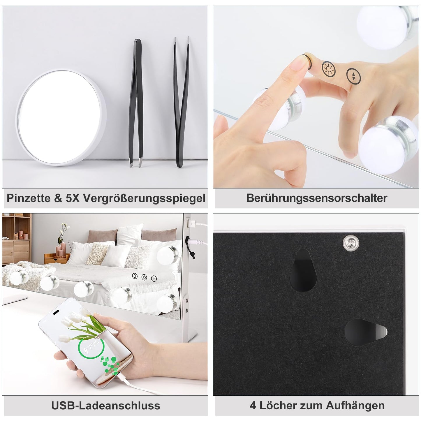 Meikkipeili Led 18 Lampua 43 x 58 cm