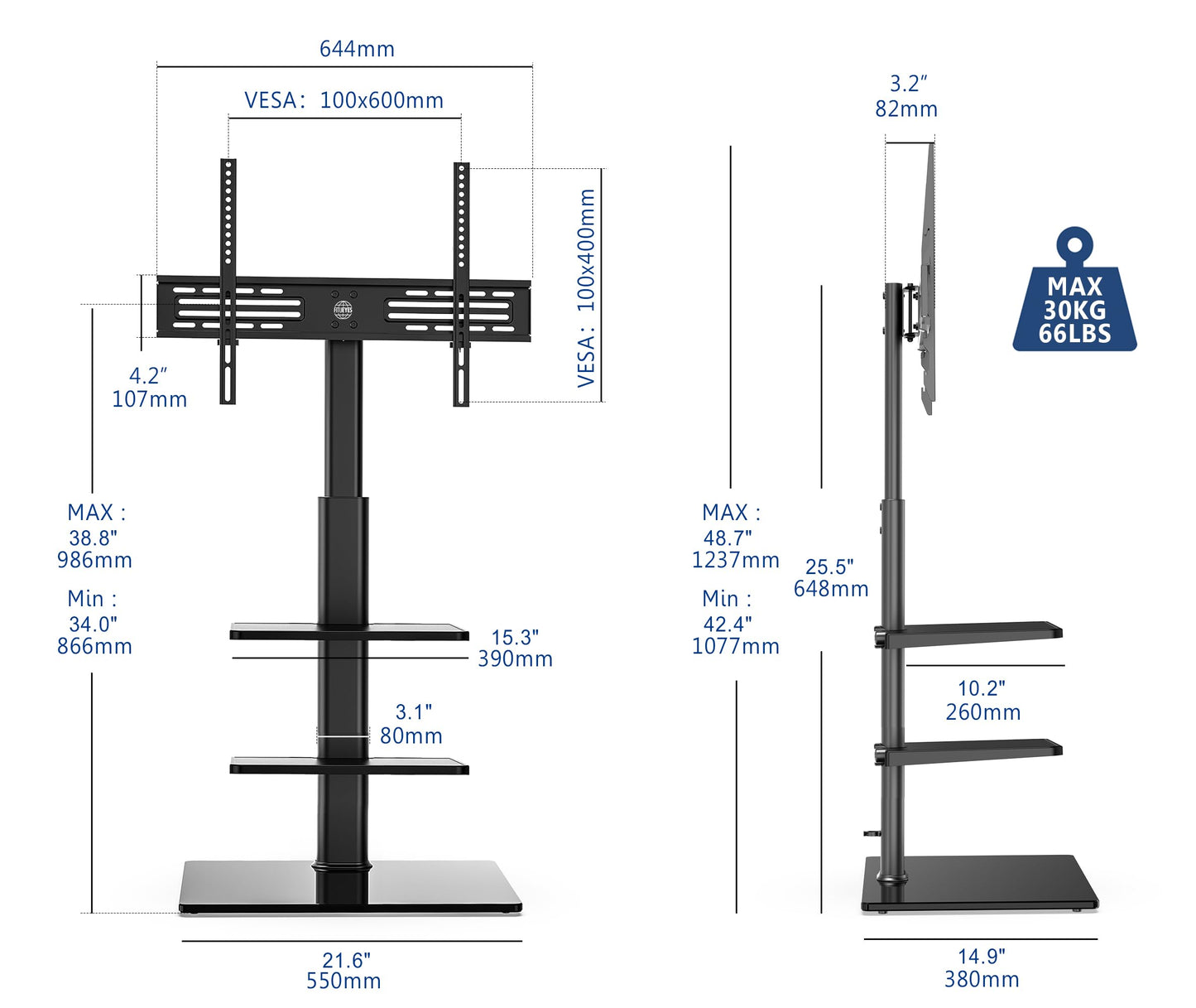 TV -lattiajalusta 32"-60" 30kg