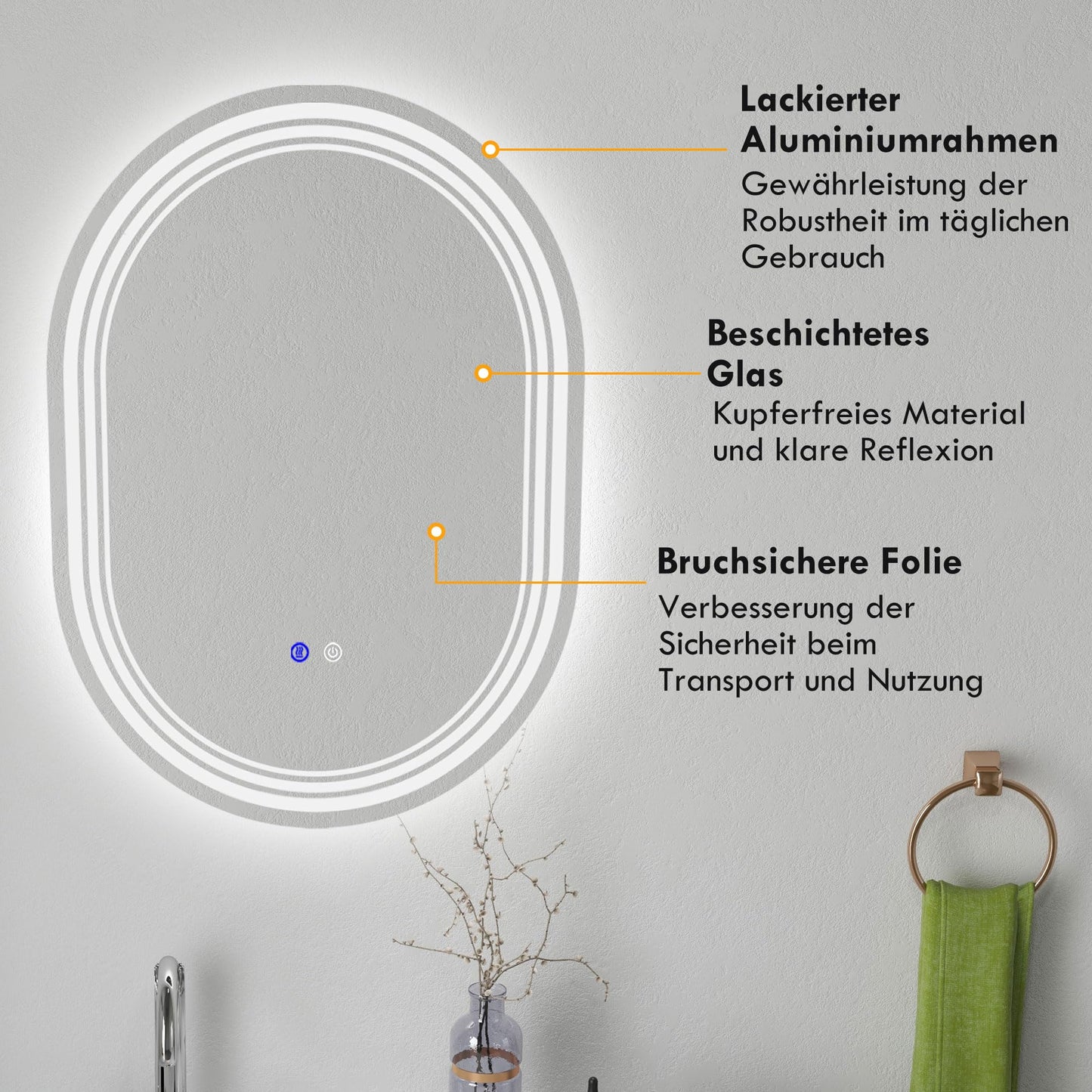 Kylpyhuonepeili 70 x 50 cm 3 LED IP44
