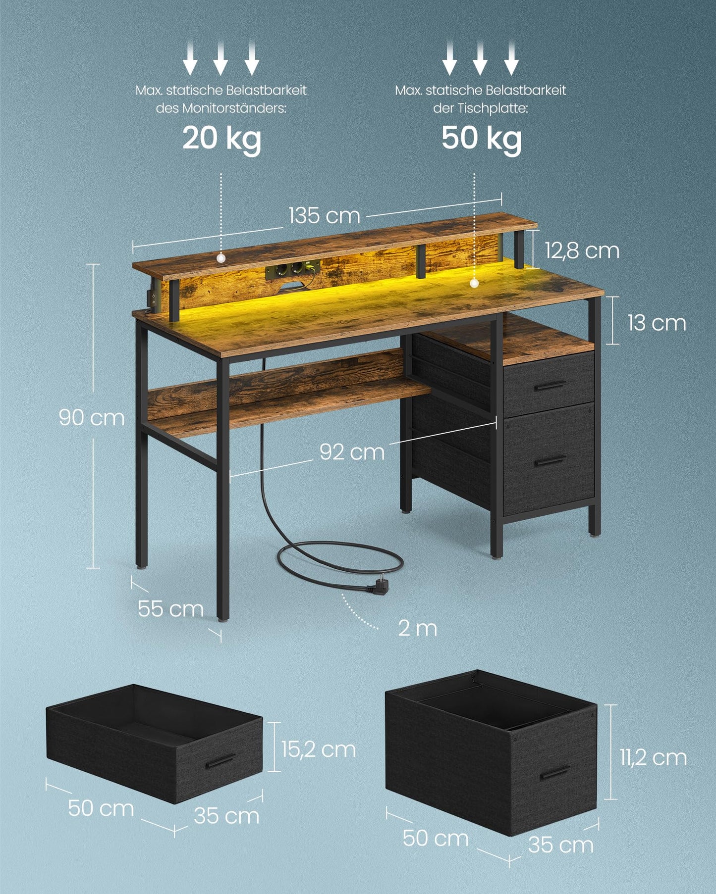 Kirjoituspöytä Vintage Ruskea USB/AC 135cm