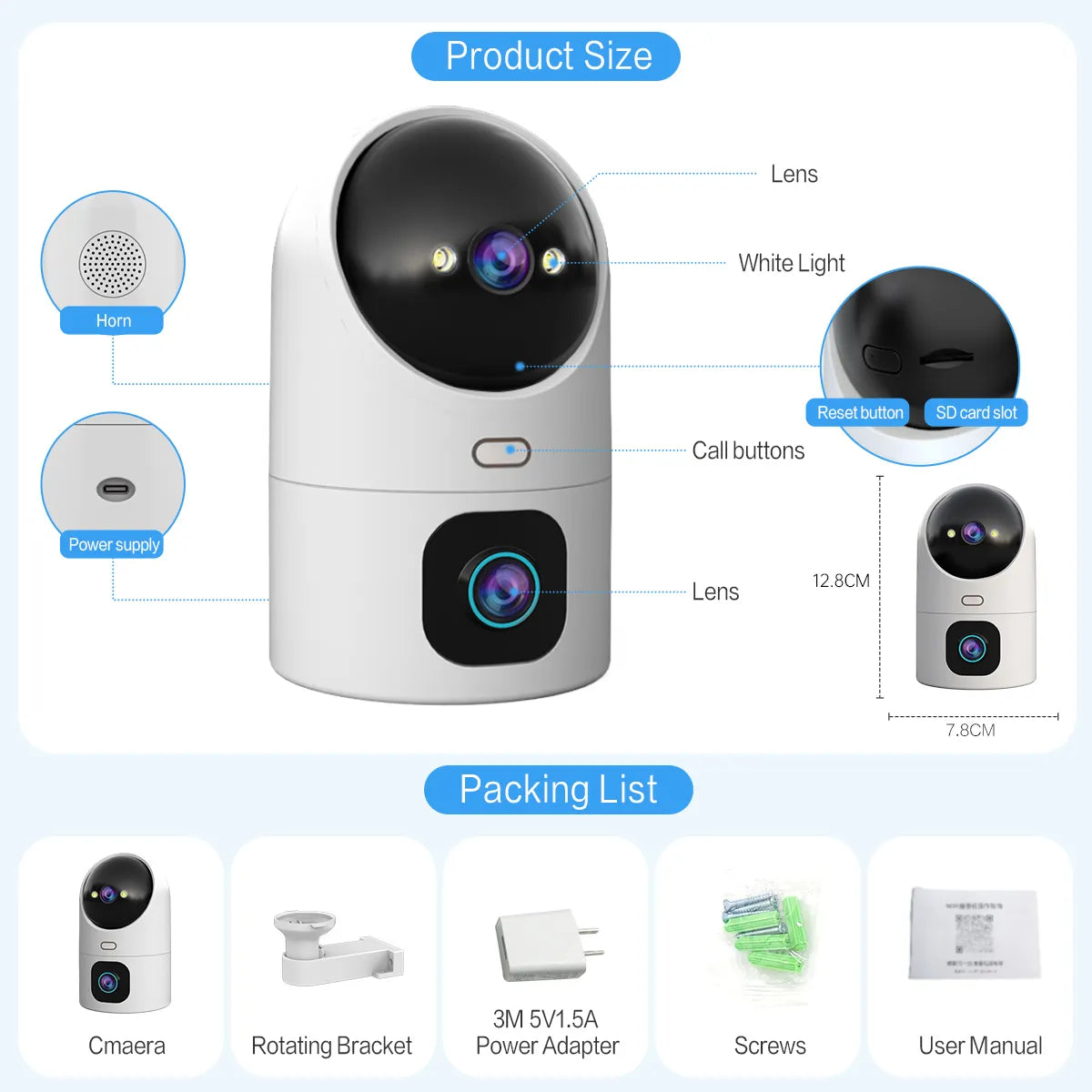 Valvontakamera 4K WiFi Dual Lens