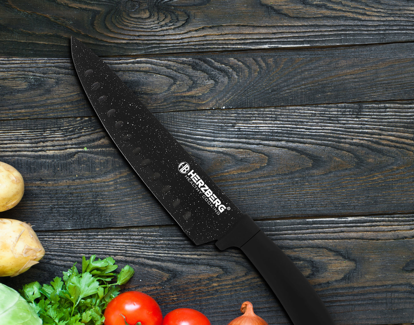 Herzberg 8-osainen veitsisarja akryylijalustalla - Black Marble