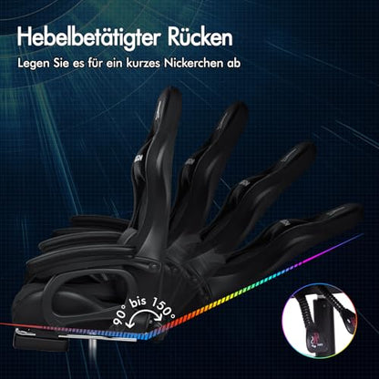 Pelituoli Racing Gaming hierova 12 LED RGB Musta