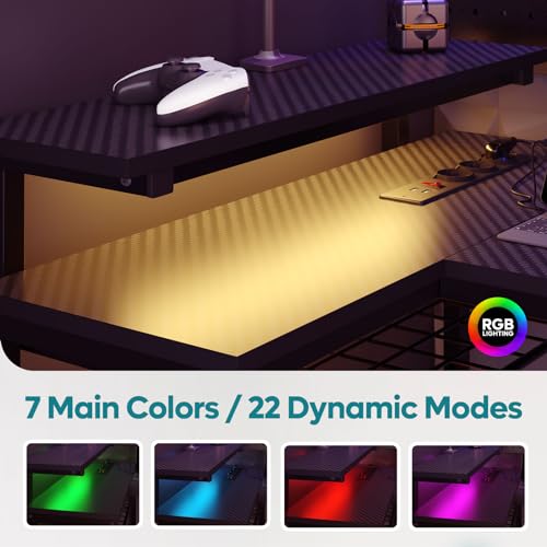 Pelipöytä L-Shape AC USB LED 132 cm