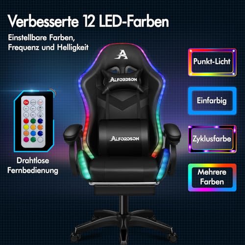 Pelituoli Racing Gaming hierova 12 LED RGB Musta