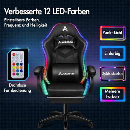 Pelituoli Racing Gaming hierova 12 LED RGB Musta