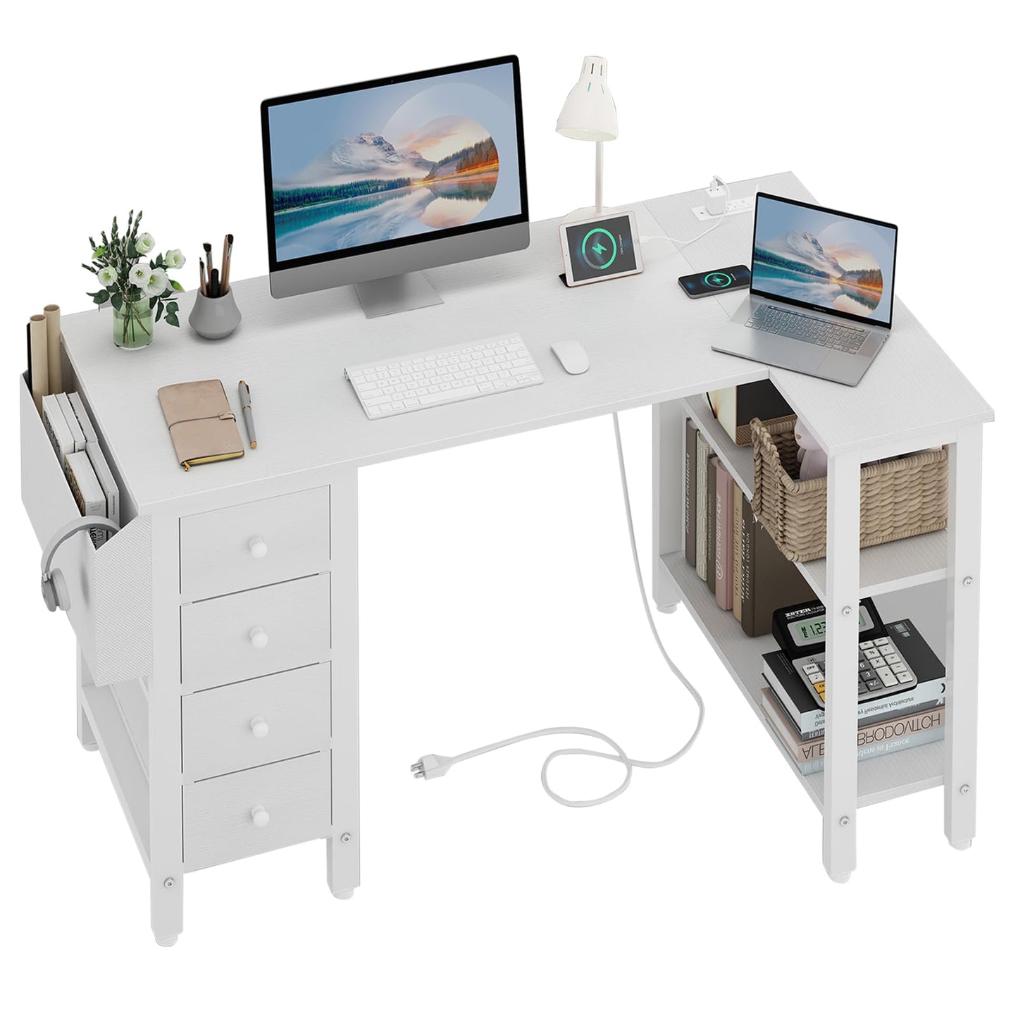 Kirjoituspöytä AC/USB L-Shape 120X50 cm