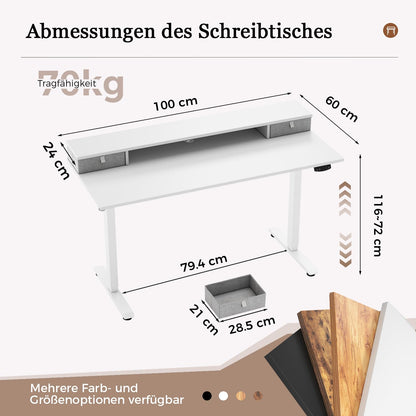 Sähköpöytä Laatikoilla Valkoinen 100 x 60 cm