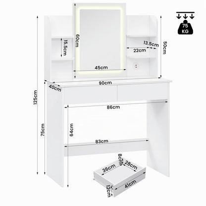 Peilipöytä LED USB 90 cm