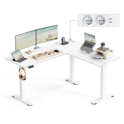 Sähköpöytä L-Shape Valkoinen 140 x 160 cm