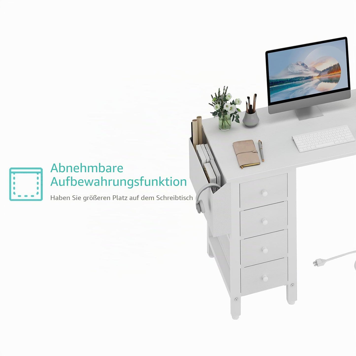 Kirjoituspöytä AC/USB L-Shape 120X50 cm