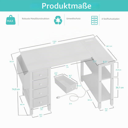Kirjoituspöytä AC/USB L-Shape 120X50 cm