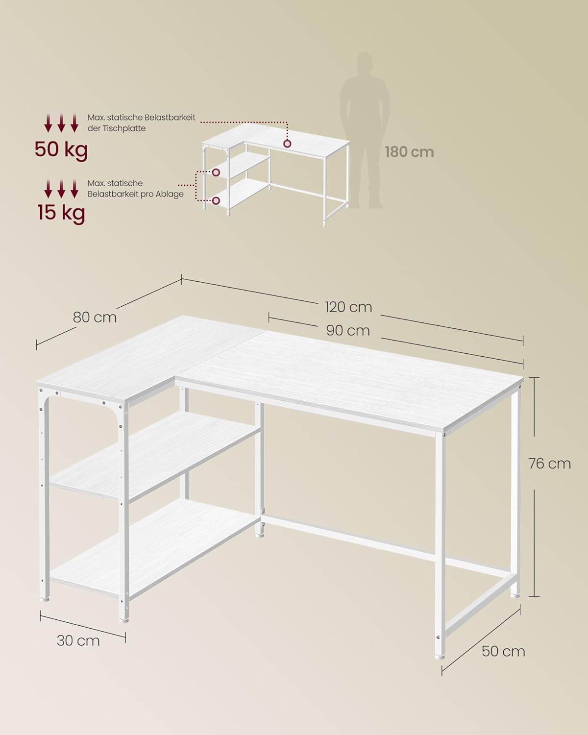 Kirjoituspöytä L-Shape 120 cm Valkoinen