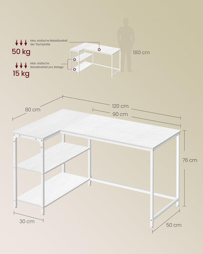 Kirjoituspöytä L-Shape 120 cm Valkoinen