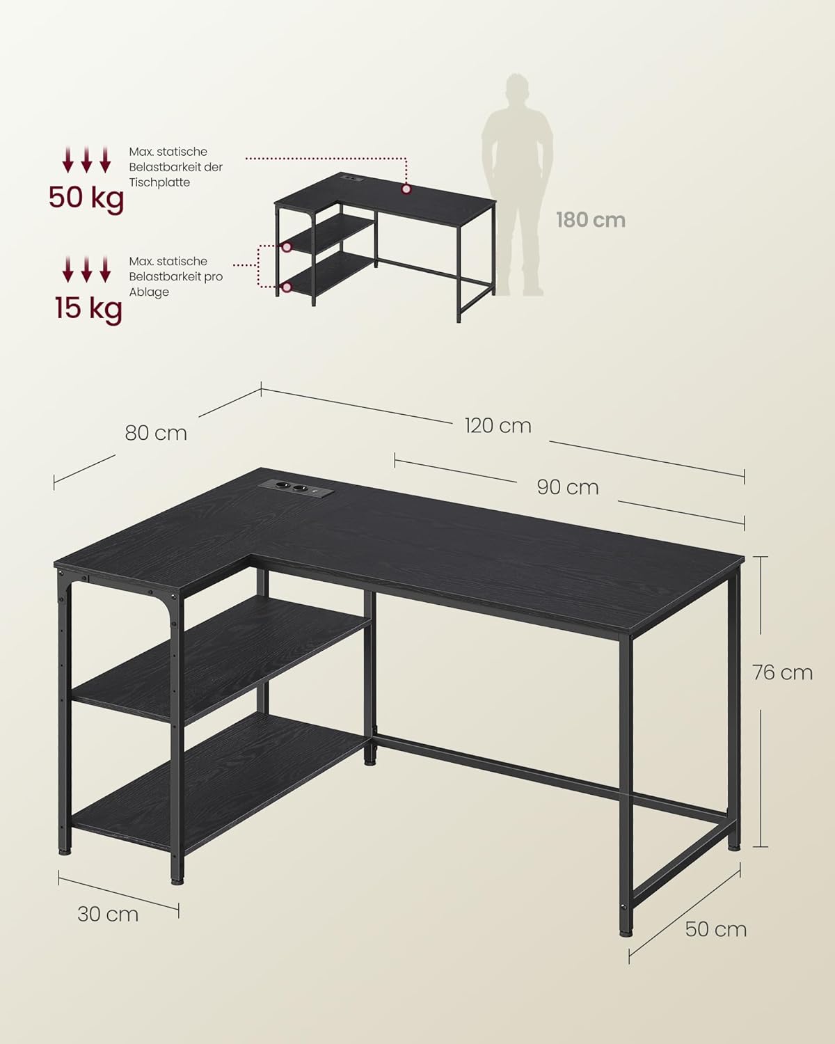 Kirjoituspöytä L-Shape AC 120CM Musta