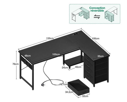 Työpöytä USB+AC Musta 135×100 cm