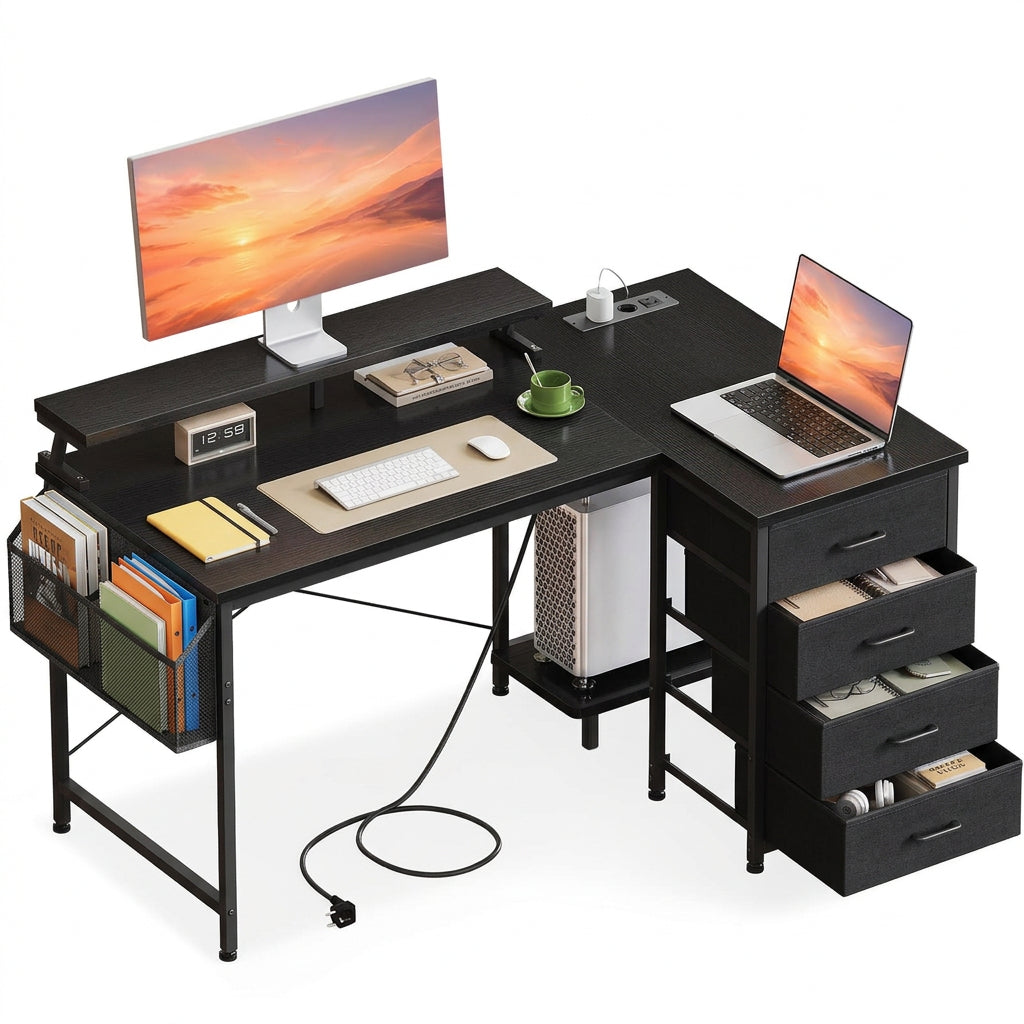 Toimistopöytä L-Shape AC/Usb Led Taso 140×80 cm