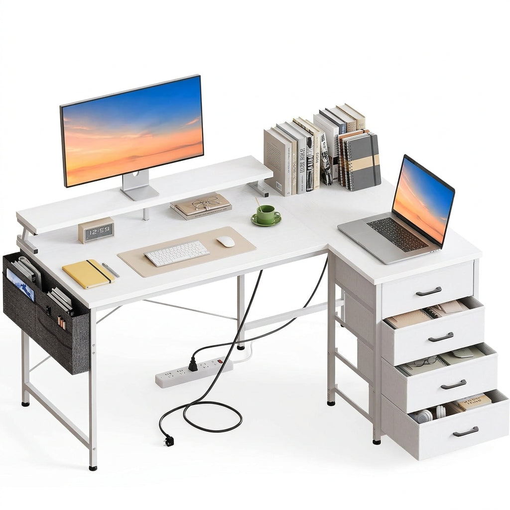 Toimistopöytä L-Shape AC/Usb Led Taso 140×80 cm