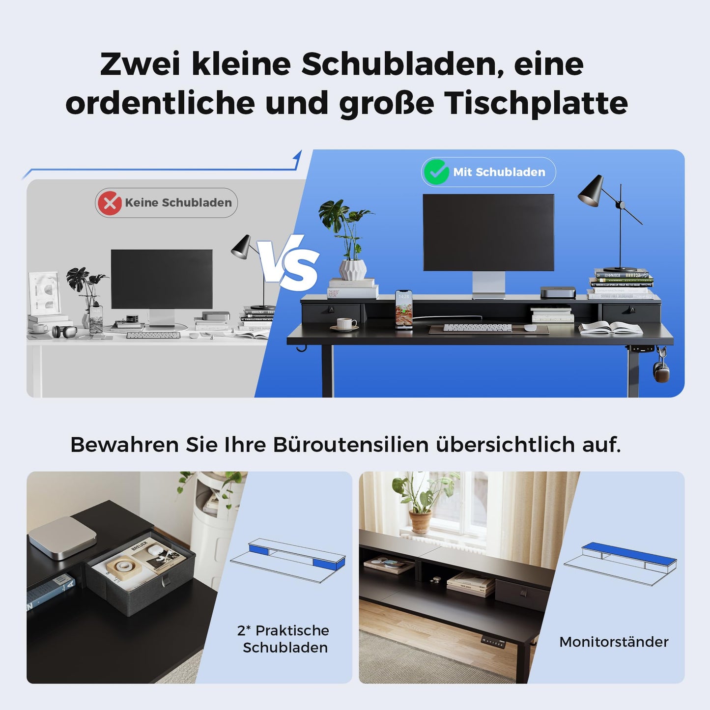 Sähköpöytä Laatikoilla Musta 100 x 60 cm