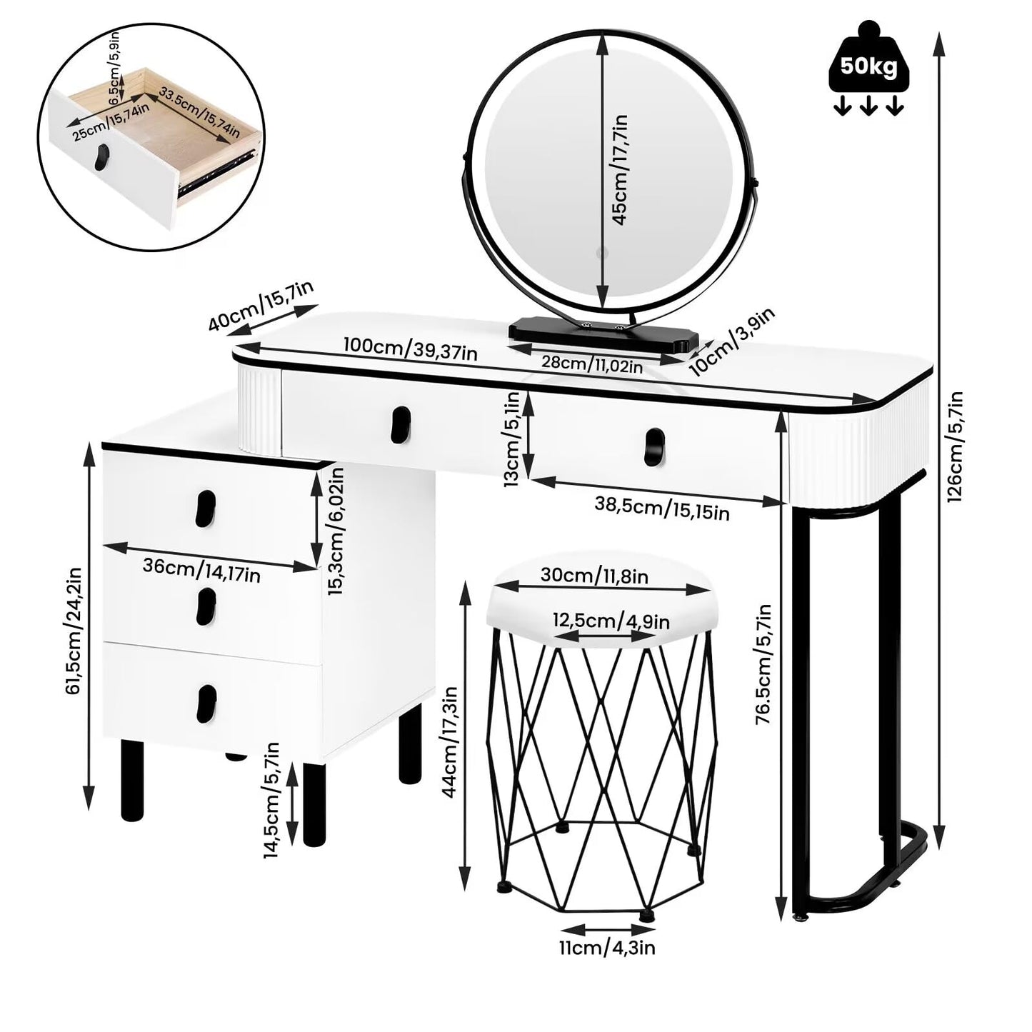 Peilipöytä LED Set 100 cm