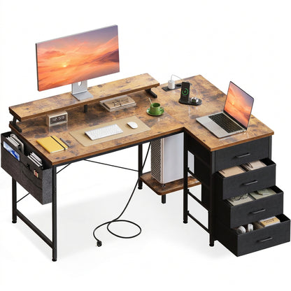 Toimistopöytä L-Shape AC/Usb Led Taso 140×80 cm