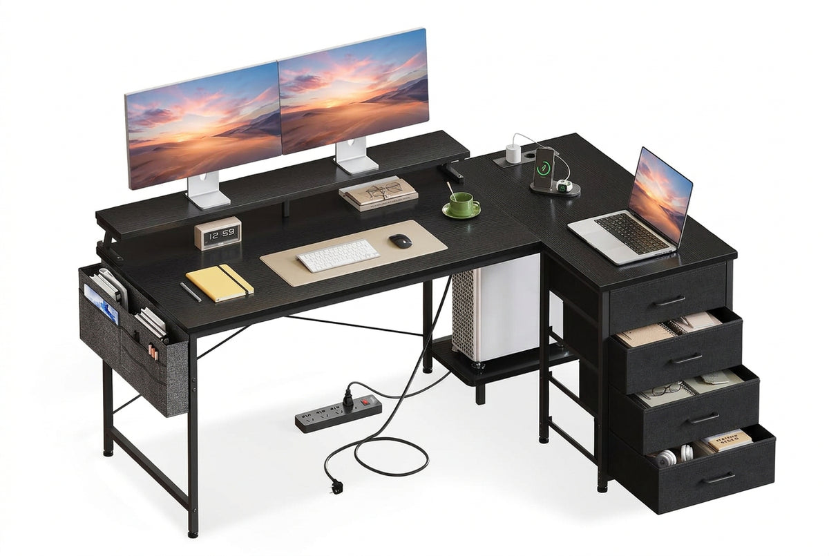 Toimistopöytä L-Shape AC/Usb Led Taso 140×80 cm