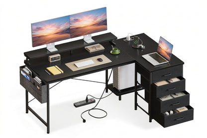 Toimistopöytä L-Shape AC/Usb Led Taso 140×80 cm
