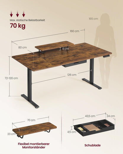 Sähköpöytä Vintage Näyttötasolla 160 x 80 cm