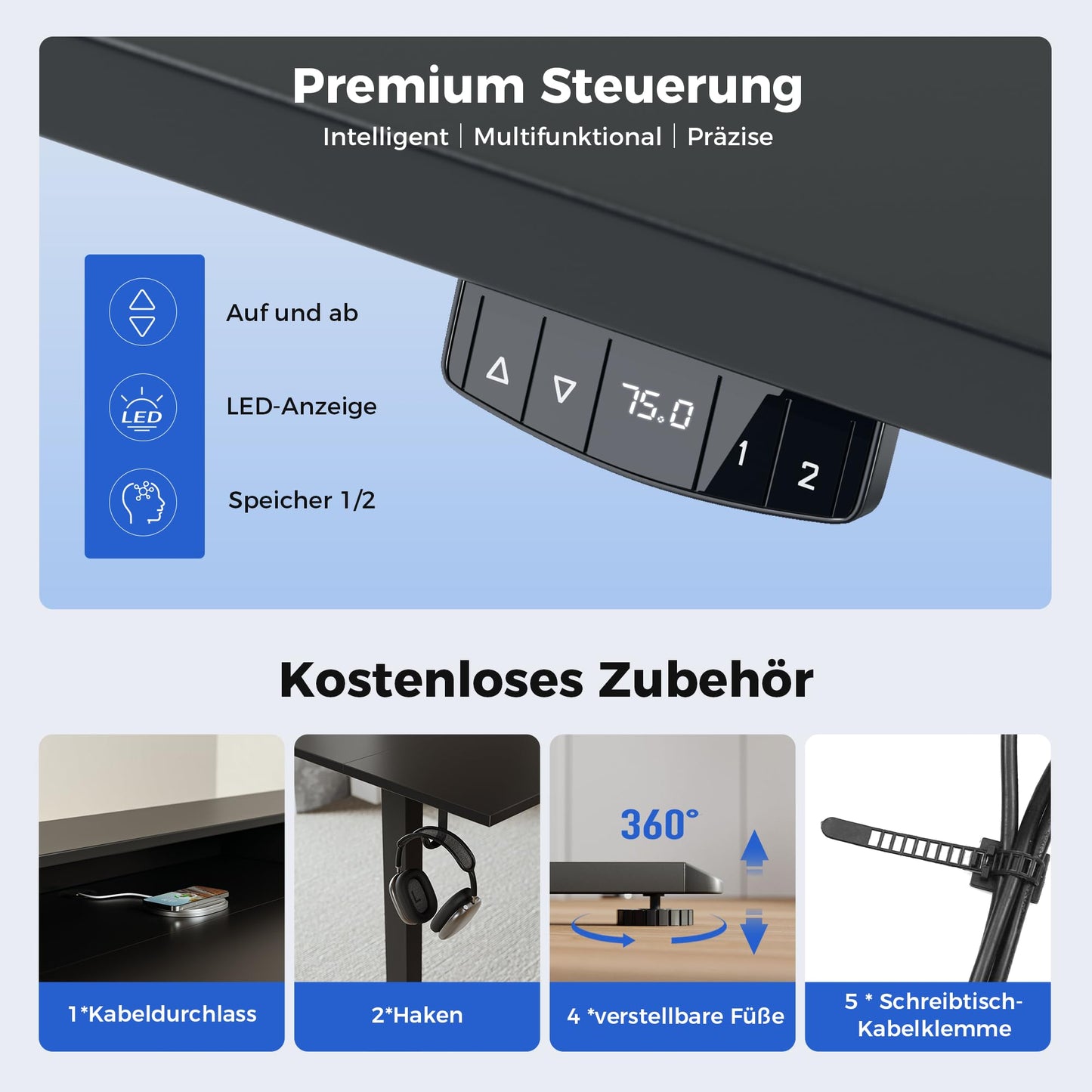 Sähköpöytä Laatikoilla Musta 100 x 60 cm