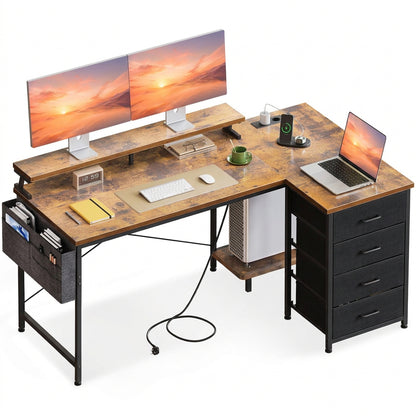 Toimistopöytä L-Shape AC/Usb Led Taso 140×80 cm