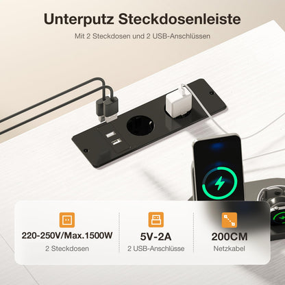 Toimistopöytä L-Shape AC/Usb 120×48 cm