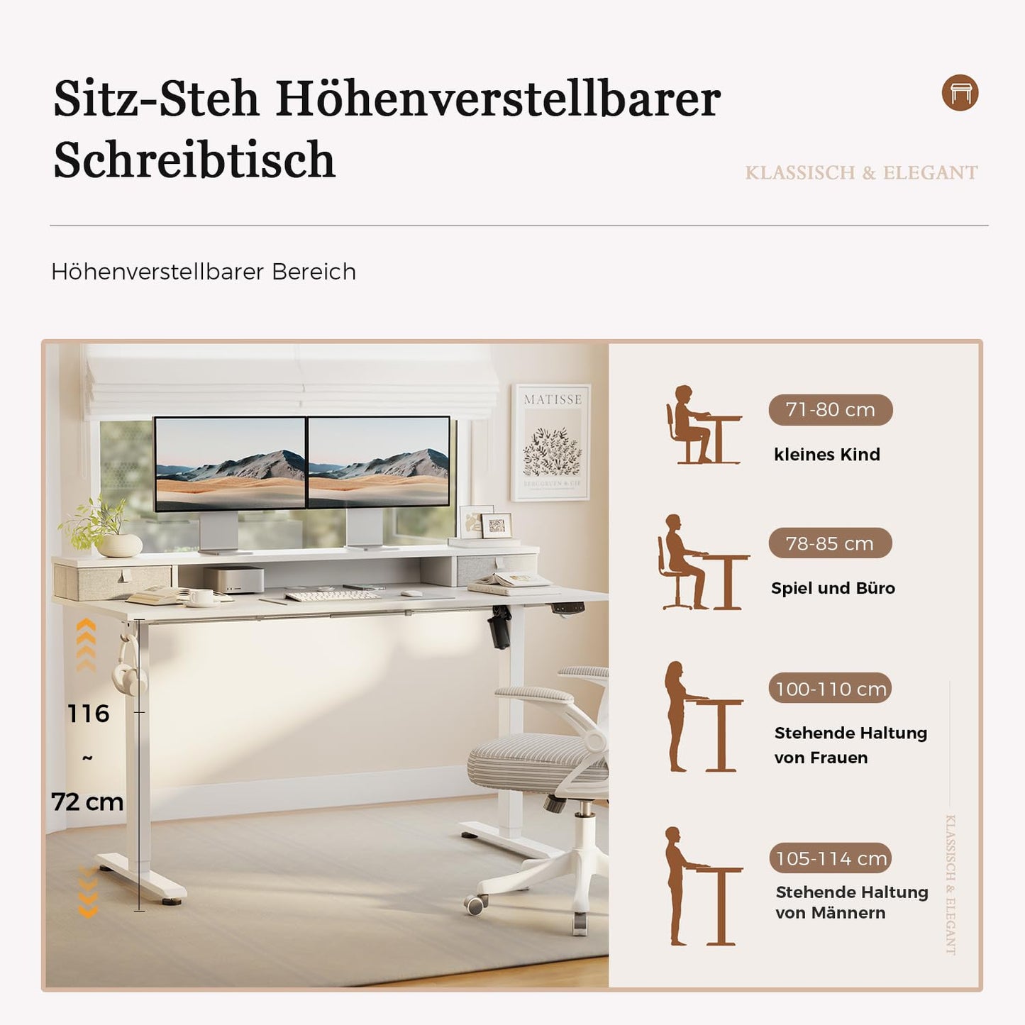 Sähköpöytä Laatikoilla Valkoinen 100 x 60 cm