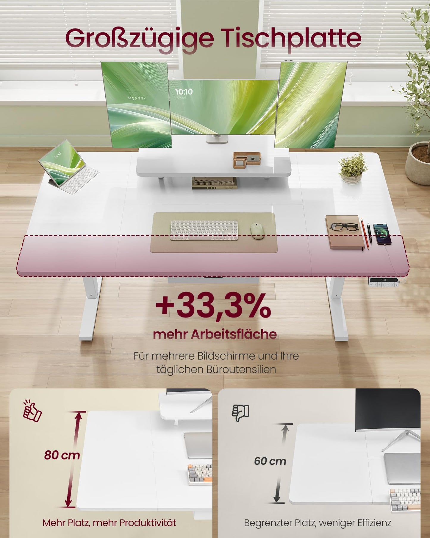 Sähköpöytä Valkoinen Näyttötasolla 140 x 70 cm