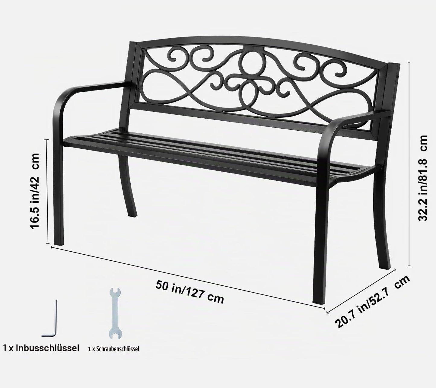 Puutarhapenkki Metalli 250 kg 127 cm