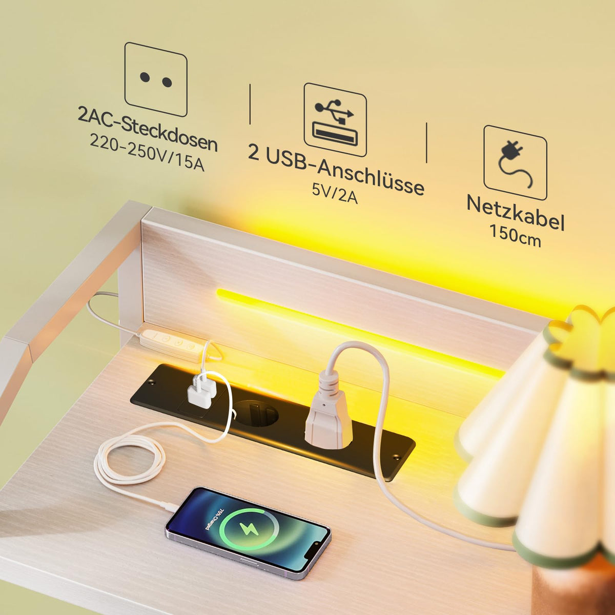Lipasto LED 2 AC/USB 8 Laatikkoa 110 cm
