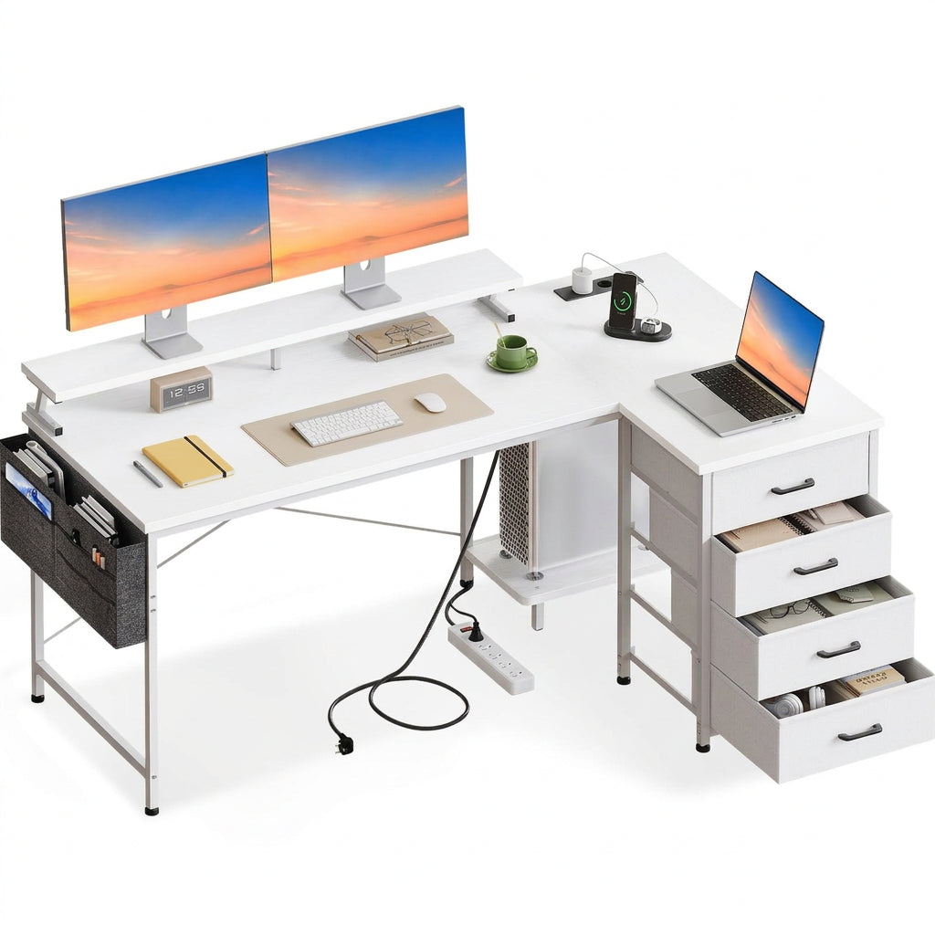 Toimistopöytä L-Shape AC/Usb Led Taso 140×80 cm