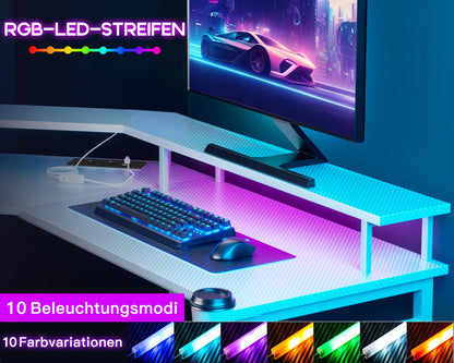 Pelipöytä L-Shape USB 129x129 cm