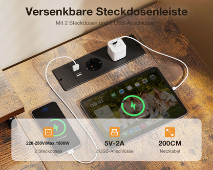 Toimistopöytä L-Shape AC/Usb Led Taso 140×80 cm