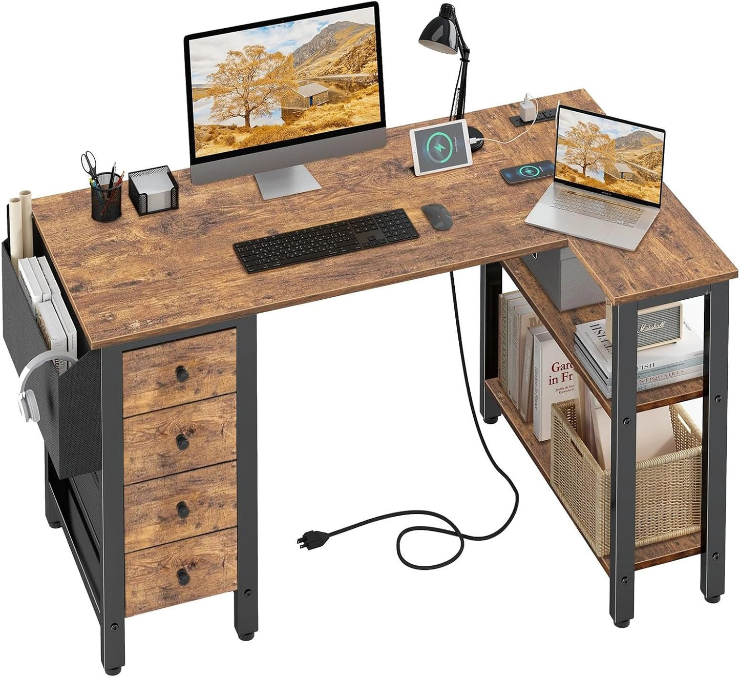 Kirjoituspöytä AC/USB L-Shape 120X50 cm