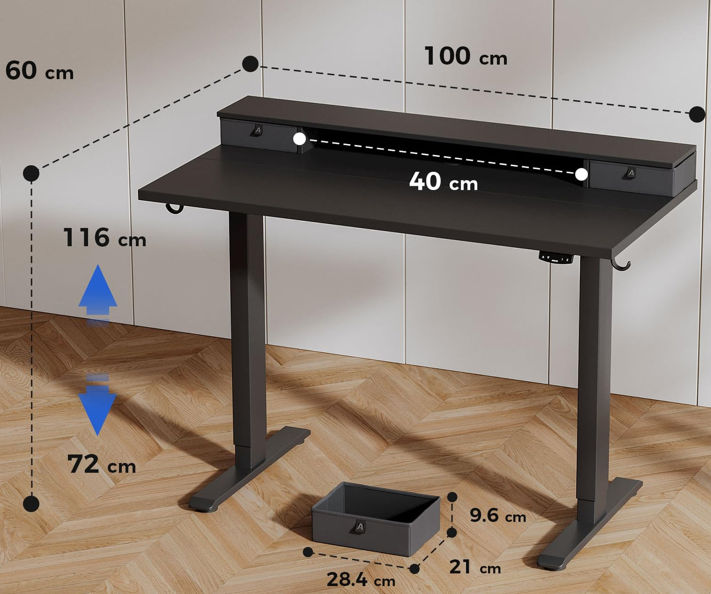 Sähköpöytä Laatikoilla Musta 100 x 60 cm