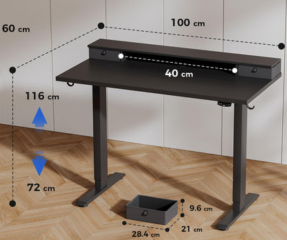 Sähköpöytä Laatikoilla Musta 100 x 60 cm